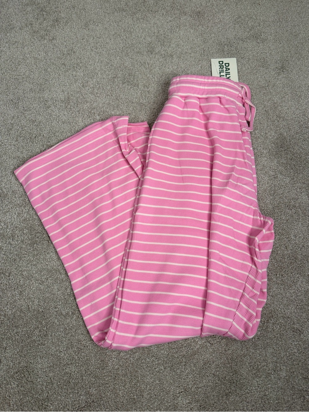 Daily Drills Thermal Resort Pants Taffy Cream Pink Striped Wide Leg M/L NEW